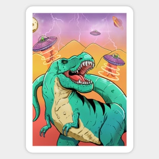 T-rex & aliens Sticker